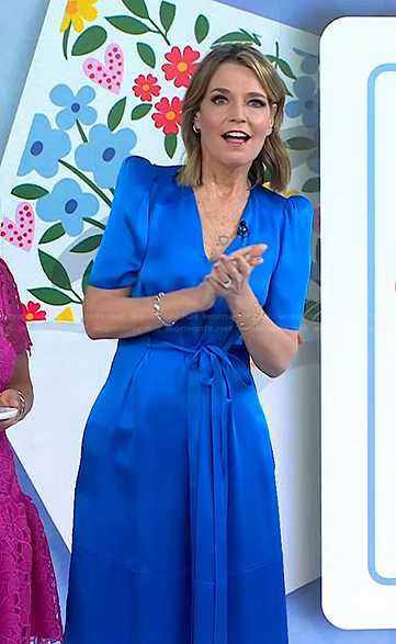 Savannah's blue v-neck satin midi dress on Today