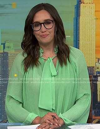 Savannah's green pleated tie neck blouse on NBC News Daily