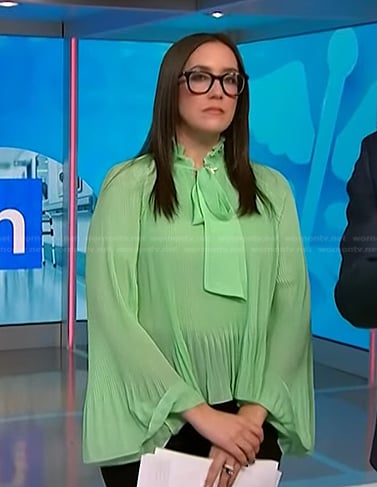 Savannah’s green pleated tie neck blouse on NBC News Daily