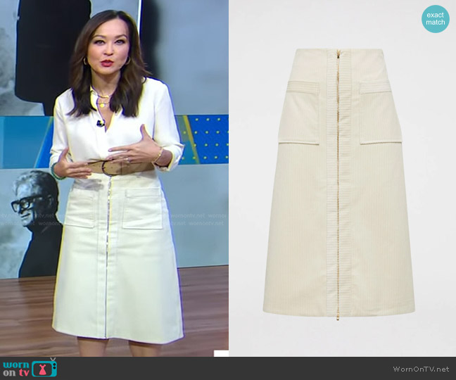 Scanlan Theodore Cord Skirt in Cream worn by Eva Pilgrim on Good Morning America