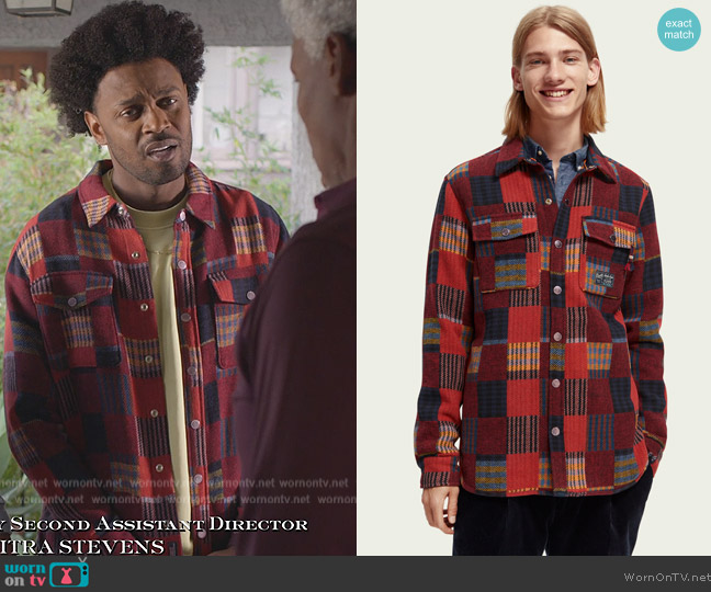 Scotch and Soda Patched check jacquard overshirt worn by Noah Koles (Echo Kellum) on Grand Crew