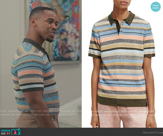 Scotch and Soda Stripe Organic Cotton Polo worn by Joivan Wade (Joivan Wade) on Bel-Air