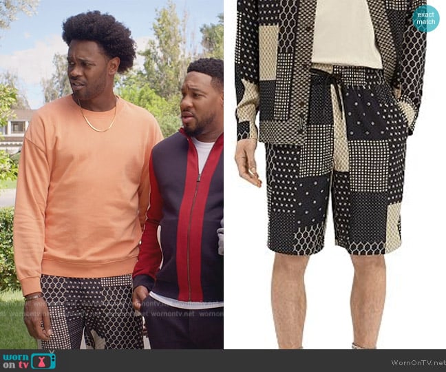 Scotch and Soda Patchwork Print Loose Fit Drawstring Shorts worn by Noah Koles (Echo Kellum) on Grand Crew