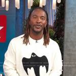 Scott’s white ghost print sweater on Access Hollywood