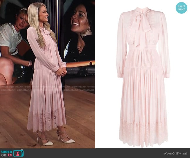 Self Portrait Chiffon Trimmed Midi Dress worn by Paris Hilton on E! News