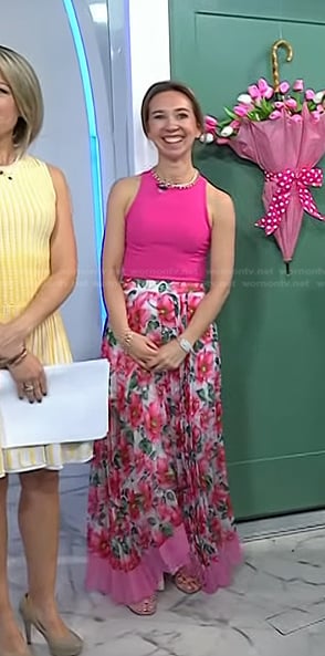 Shannon Doherty’s pink floral pleated maxi skirt on Today