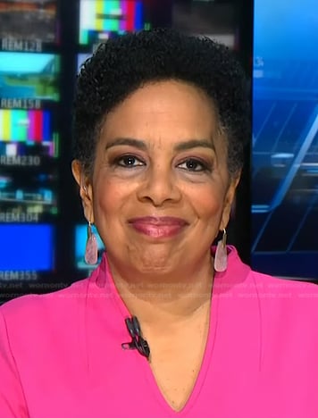 Sharon Epperson's pink drop earrings on NBC News Daily