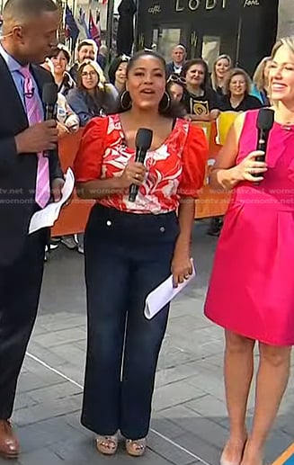 Sheinelle’s red floral puff sleeve top on Today