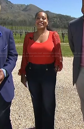 Sheinelle’s red lace sleeve top and jeans on Today