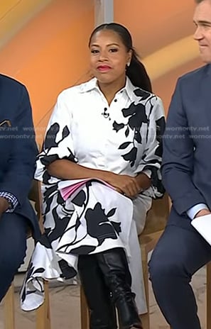 Sheinelle's white and black floral print dress on Today