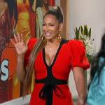 Sheree Whitfield’s red contrast tie waist dress on The Talk