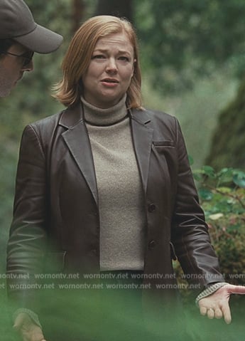 Shiv's brown leather jacket on Succession