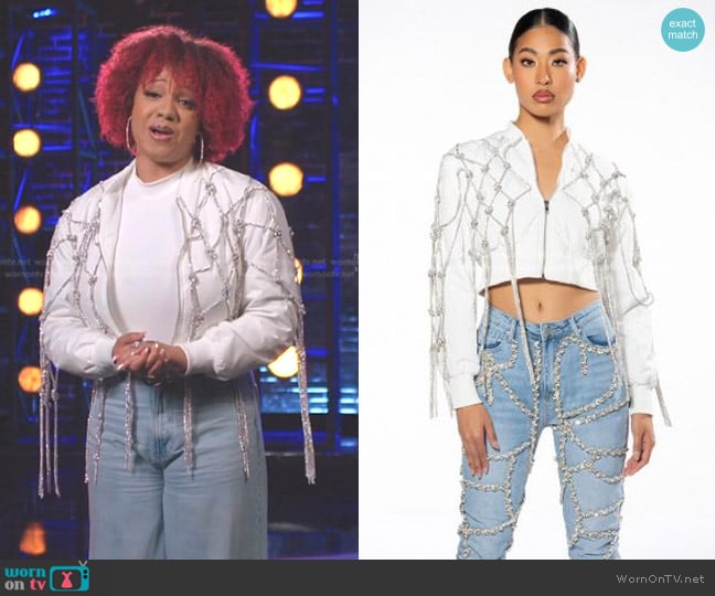 Akira Knot Again Crop Bomber with Diamond Rope worn by Cait Martin on The Voice