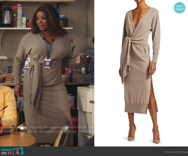 Jonathan Simkhai Skyla Loungewear Knit Wrap Dress worn by Ava Coleman (Janelle James) on Abbott Elementary