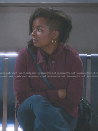 Simone's burgundy utility jacket on Greys Anatomy