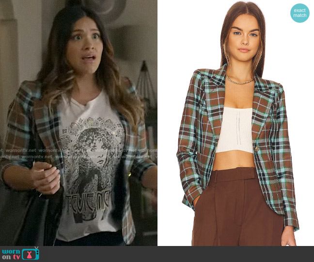 Smythe Duchess Blazer in Thompson Hunting Tartan worn by Nell Serrano (Gina Rodriguez) on Not Dead Yet