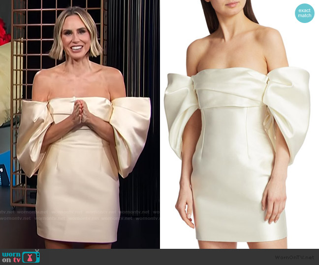 Solace London Elina Off-The-Shoulder Duchesse Satin Mini Dress worn by Keltie Knight on E! News