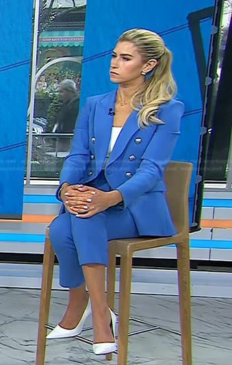 Stefani Berkin’s blue double breasted blazer and pants on Today