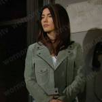 Steffy’s sage green moto jacket on The Bold and the Beautiful