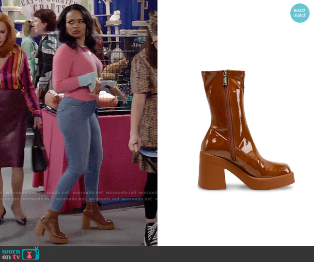 Steve Madden Overcast Bootie in Cognac worn by Randi (Kyla Pratt) on Call Me Kat