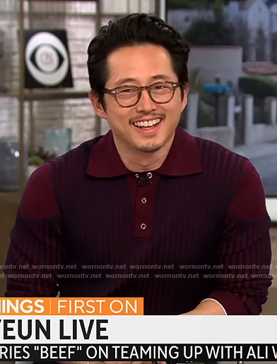 Steven Yeun’s striped polo sweater on CBS Mornings