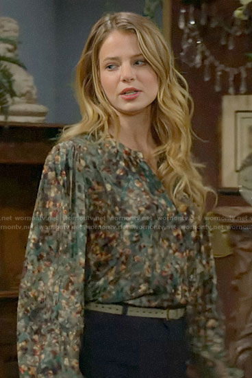 Summer's green printed blouse on The Young and the Restless