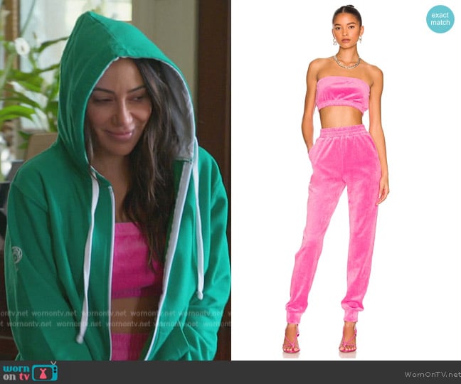 Superdown Penelope Velour Pant Set worn by Melissa Gorga on The Real Housewives of New Jersey