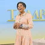 Tamron’s pink printed belted shirtdress on Tamron Hall Show