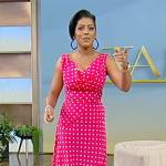 Tamron’s pink polka dot drape dress on Tamron Hall Show