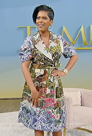 Tamron’s printed wrap dress on Tamron Hall Show