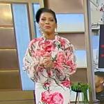 Tamron’s white floral print blouse and skirt on Tamron Hall Show