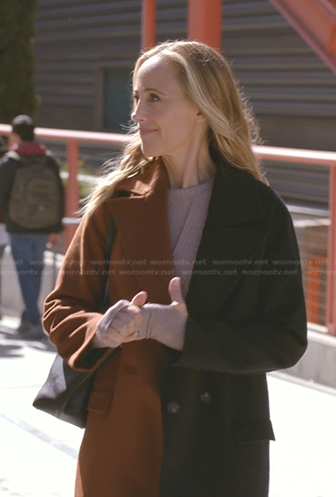 Teddy’s brown and black colorblcok coat on Greys Anatomy