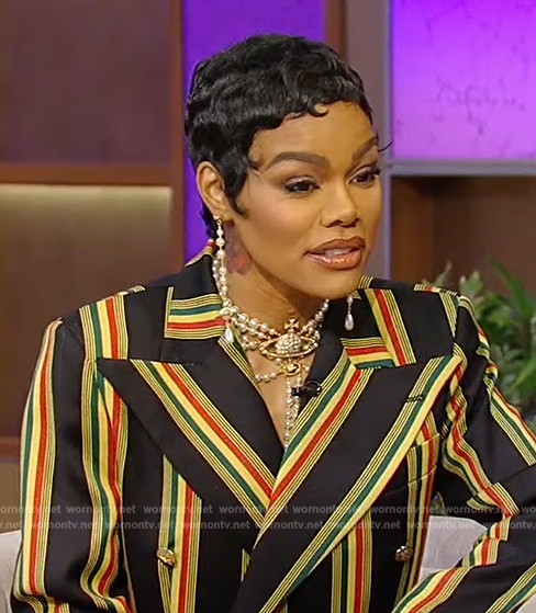 Teyana Taylor's black stripe blazer on Tamron Hall Show