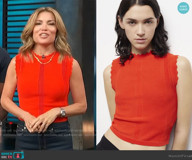 The Kooples Orange Short Knit Top worn by Kit Hoover on Access Hollywood