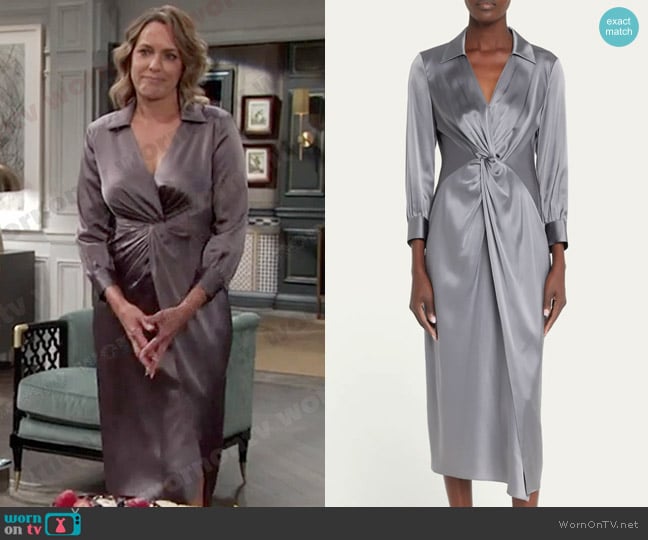 Theory Twisted-Front Satin Midi Dress worn by Nicole Walker (Arianne Zucker) on Days of our Lives