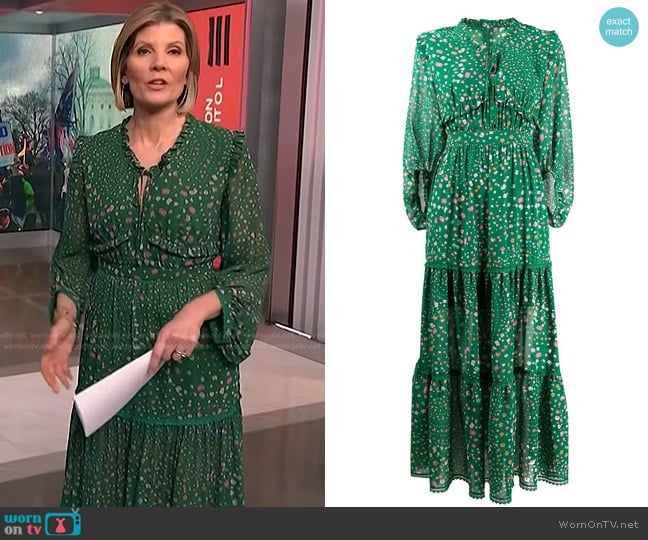 Three Floor Ruffled Neck Hansen Dress worn by Kate Snow on NBC News Daily