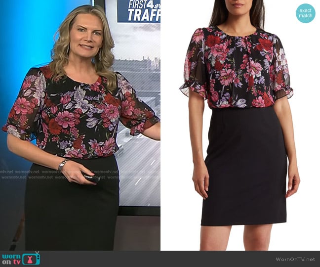 Connected Floral Chiffon Short Sleeve A-Line Dress worn by Emily West on Today