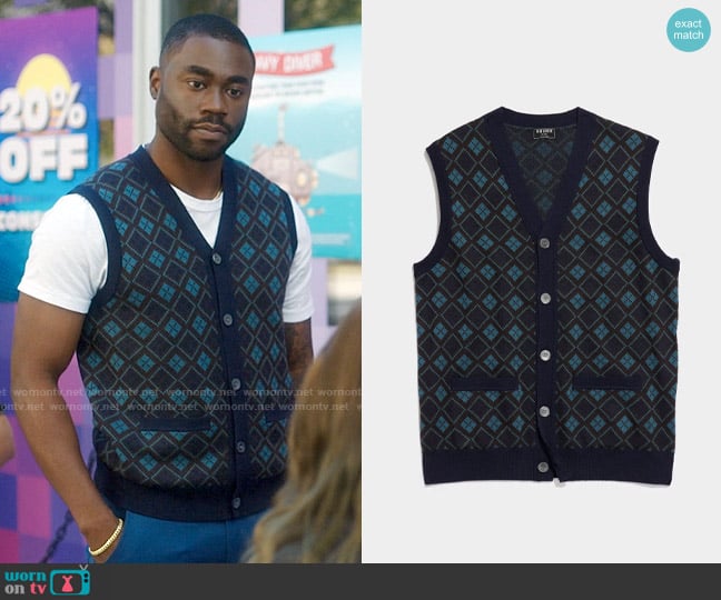 Todd Snyder Argyle Full Placket Vest worn by James (Garrick Bernard) on Single Drunk Female