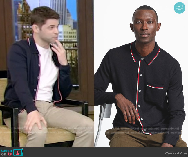 Todd Snyder Long Sleeve Meriono Placket polo worn by Jeremy Jordan on Live with Kelly and Mark