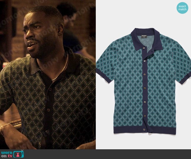 Todd Snyder Diamond Cotton Silk Full Placket Sweater Polo worn by James (Garrick Bernard) on Single Drunk Female