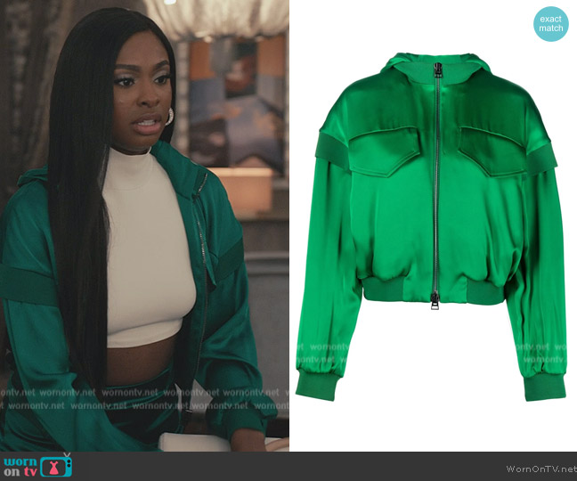 Hilary’s green satin hoodie on Bel-Air