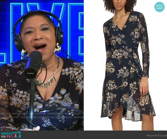 Tommy Hilfiger Floral-Print Mesh Faux-Wrap Dress worn by Deja Vu on Live with Kelly and Mark