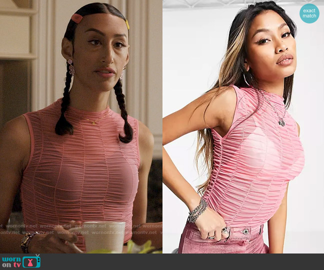 Topshop Ruched Mesh Tank Top worn by Mindy (Jojo Brown) on Single Drunk Female