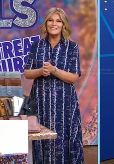 Tory Johnson’s blue tie dye shirtdress on Good Morning America