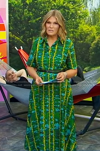 Tory Johnson’s green tie dye shirtdress on Good Morning America