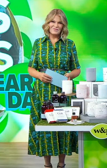 Tory Johnson’s green tie dye shirtdress on Good Morning America