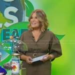 Tory Johnson’s khaki puff sleeve belted dress on Good Morning America