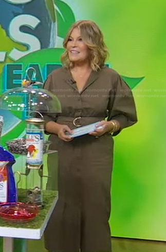 Tory Johnson's khaki puff sleeve belted dress on Good Morning America