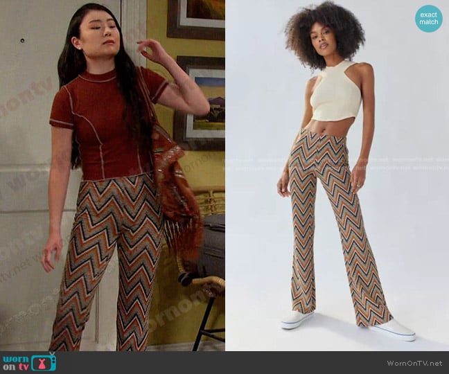 Urban Outfitters Bryn Pull-On Flare Pant worn by Wendy Shin (Victoria Grace) on Days of our Lives