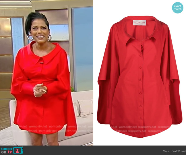 Valentino Compact Poplin Mini Shirtdress with Cape Back worn by Tamron Hall on Tamron Hall Show